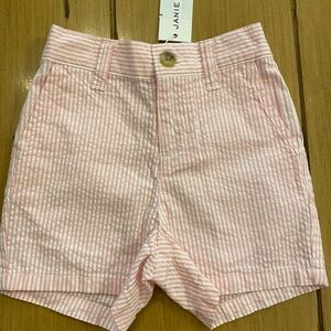 Janie & Jack Shorts pink white striped cotton new 12 -18 months